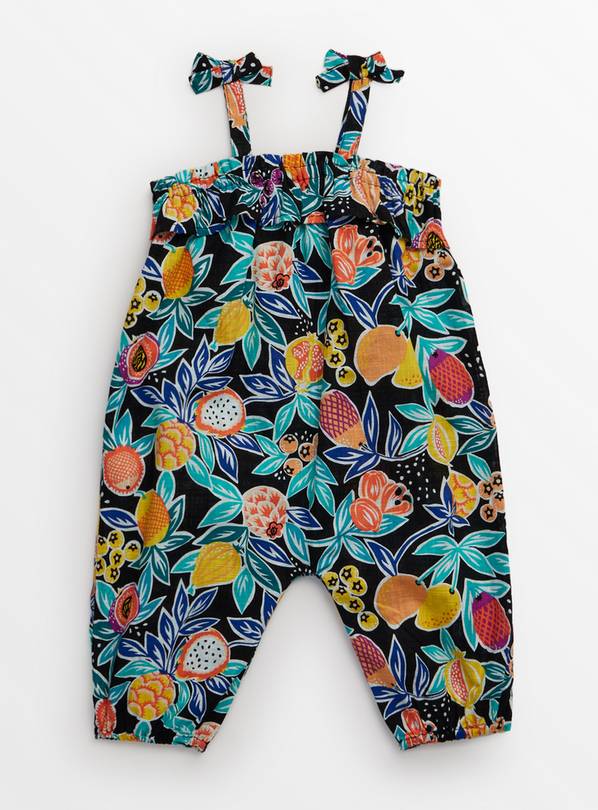 Black Tropical Fruit Print Romper  Up to 3 mths